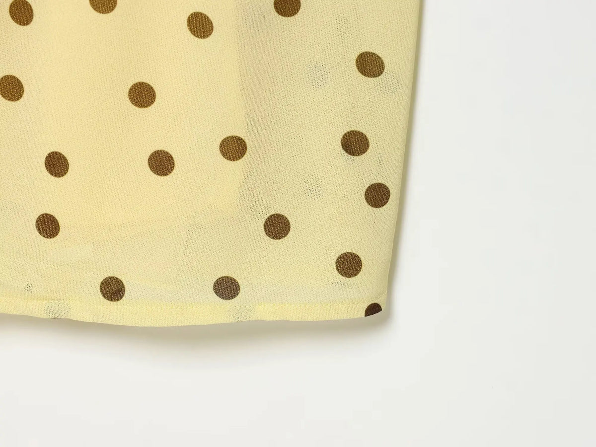BSAY 2026 Women's Yellow Polka Dot Maxi Dress Sleeveless Crew Neck Waist Ruched Elegant Long Dress Summer Casual Party Dresses