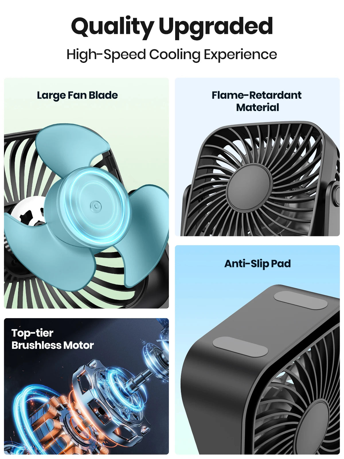 TOPK 4-Zoll-USB-Mini-Ventilator für Camping, leiser Tischventilator mit 3 Geschwindigkeitsstufen, 360° verstellbarer Standventilator für Zimmer und Zuhause