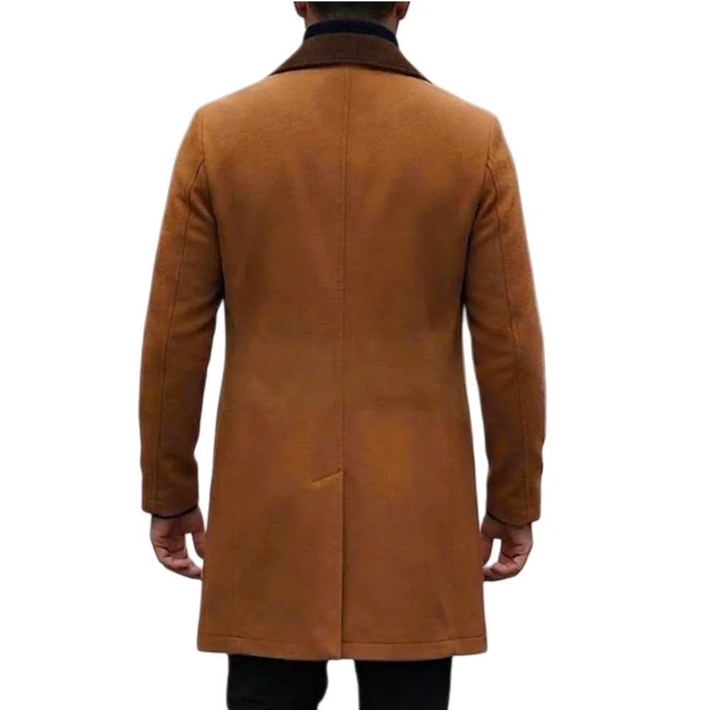 Men Mid Length Overcoat Lapel Full Sleeve Wool Blends Coat Y2k Streetwear Double Breasted Classic Formal Work Autumn Winter 2026