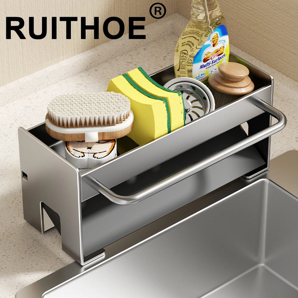 Porte-éponge de cuisine en acier au carbone, égouttoir d’évier pour savon, porte-serviette et étagère de rangement pour accessoires de salle de bain