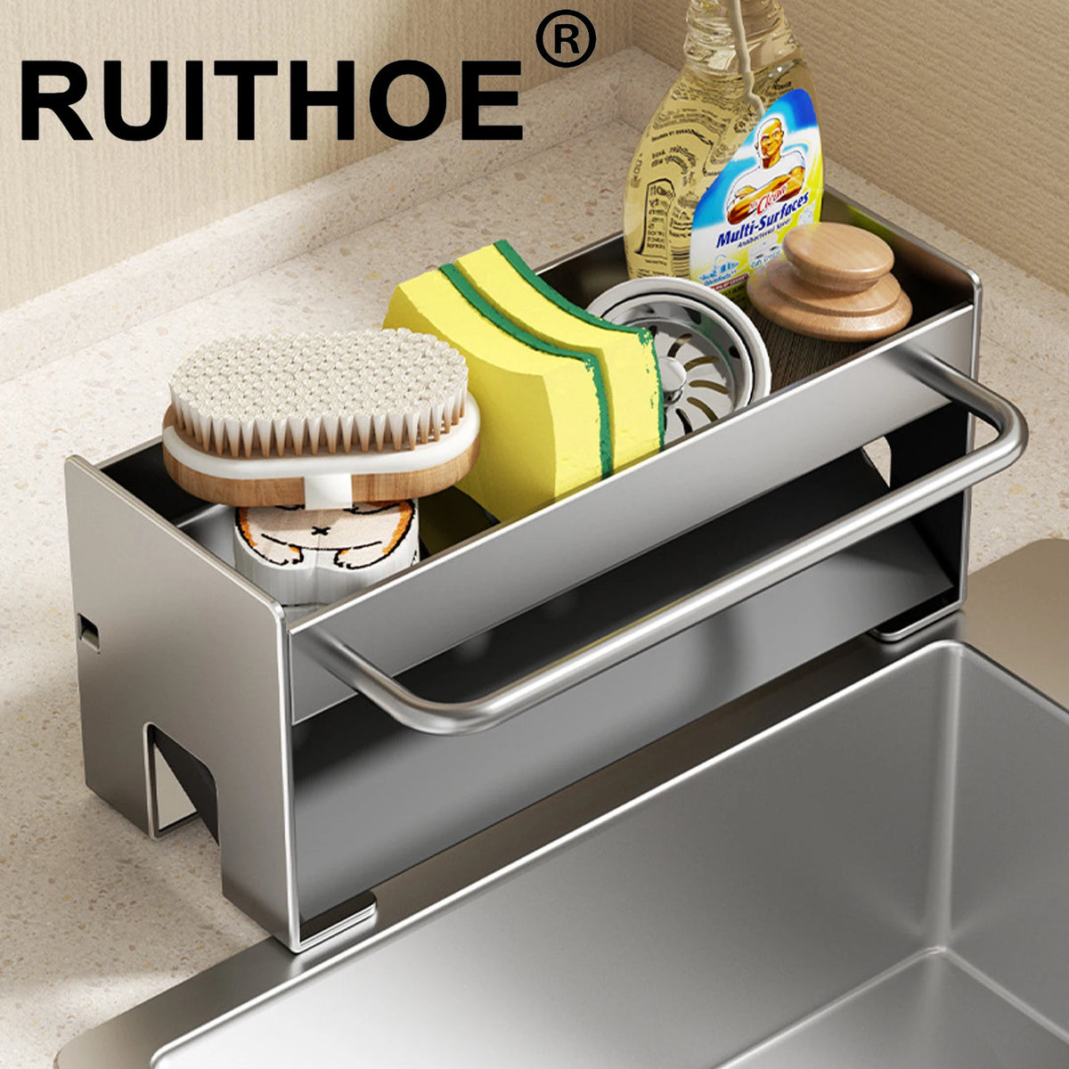 Porte-éponge de cuisine en acier au carbone, égouttoir d’évier pour savon, porte-serviette et étagère de rangement pour accessoires de salle de bain