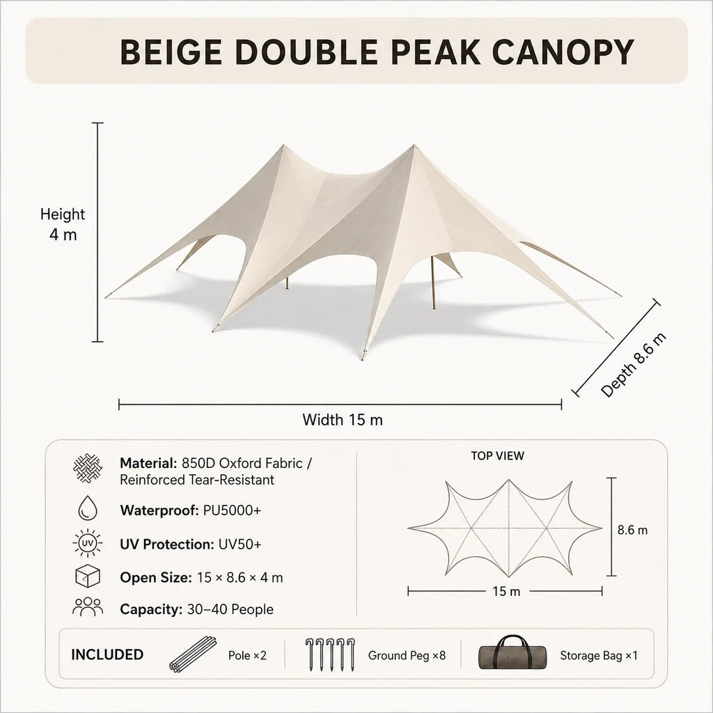 Waterproof Canvas Lotus Tipi Tent Wood Pole Glamping Tent Outdoor Resort Camping Wedding Event Custom Design