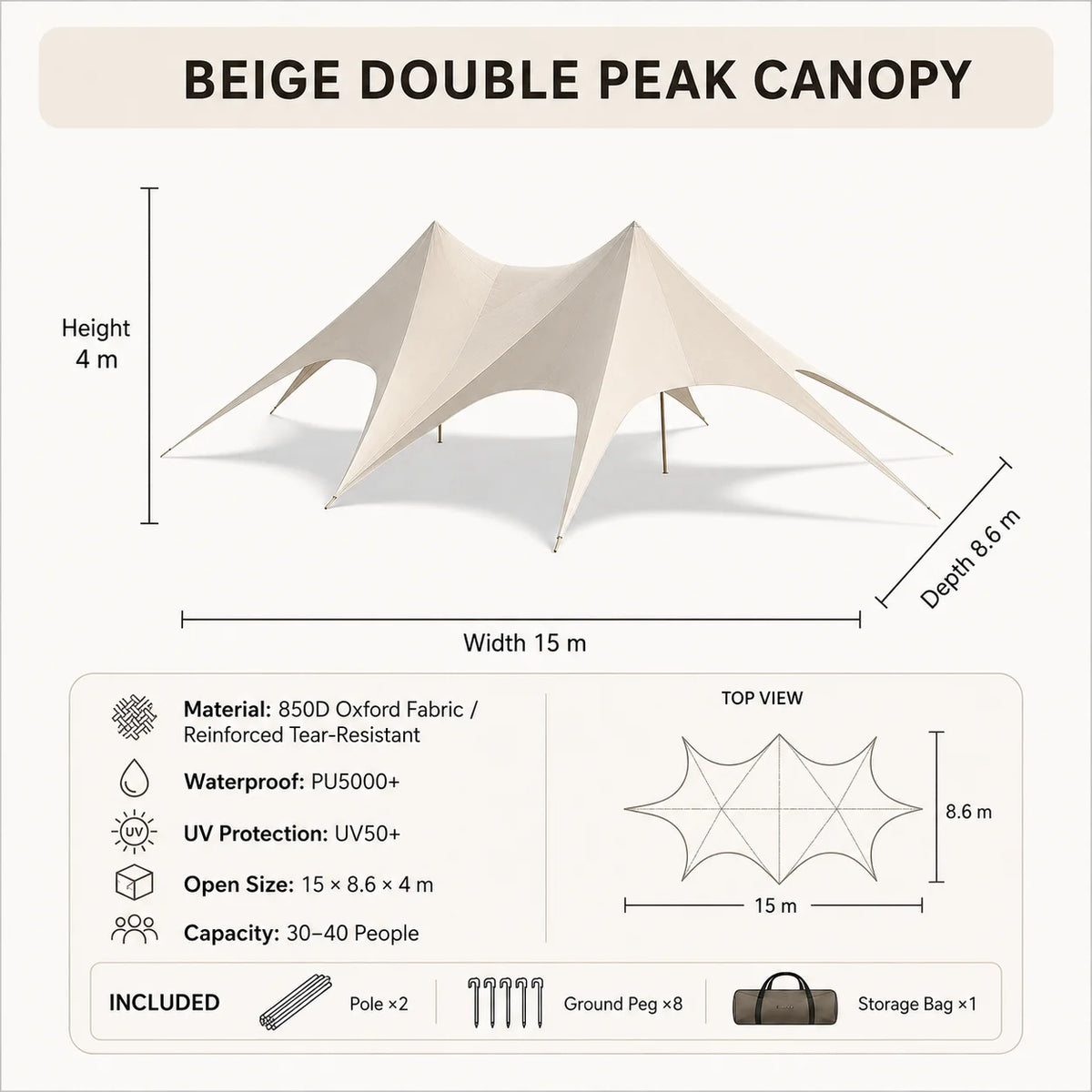 Waterproof Canvas Lotus Tipi Tent Wood Pole Glamping Tent Outdoor Resort Camping Wedding Event Custom Design