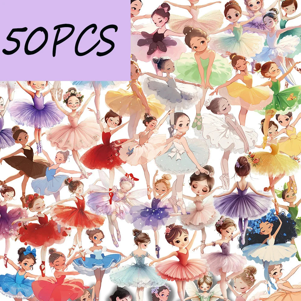 50 pegatinas de bailarina, adecuadas para decorar diarios, fundas de teléfono, cajas de almacenamiento, maletas, pegatinas de PET impermeables