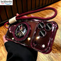 For iPhone 18 17 Pro Max Case Clear with Magnetic Ring Stand Lanyard, Luxury Design Camera Lens Protector Plating Case,Burgundy