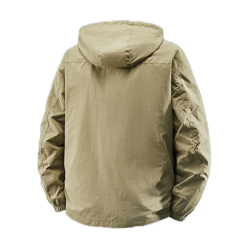 Spring Autumn Outdoor Jacket for Men Hooded Windbreak Waterproof Zipper Slim Fit Camping Hiking Climbing Breathable Outwear