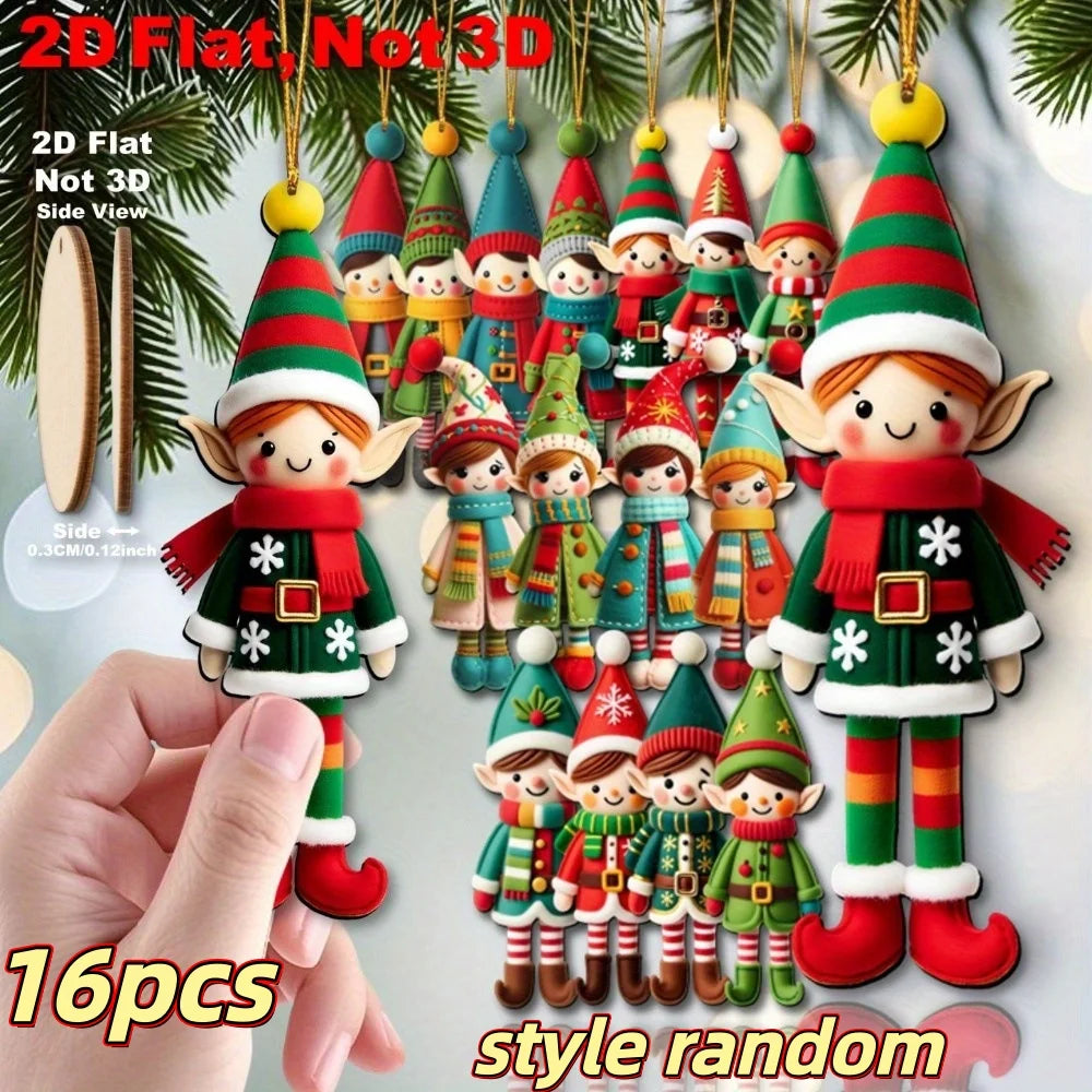 20/10 Pieces of Randomly Assorted 2D Flat Bear-Shaped Handmade Wooden Christmas Ornaments with Various Christmas Motifs, Suitable for Trees, Home Decor, Parties, and Holiday Gifts - Festive Atmosphere Decorations, Christmas T