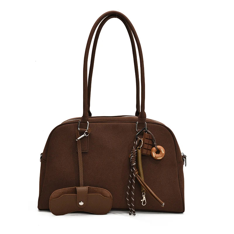 Big Size Women Bowling Bags Suede Pure Color Large Capacity Shoulder Crossbody Bag With Long Strap 2024 Luxury Designer Handbags