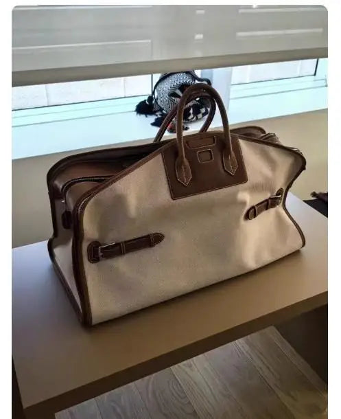 Large Capacity Travel Casual Tote Bag Women Luxury Leather Shoulder Bag Canvas Leather Bucket Handbag Office Fashion Bag