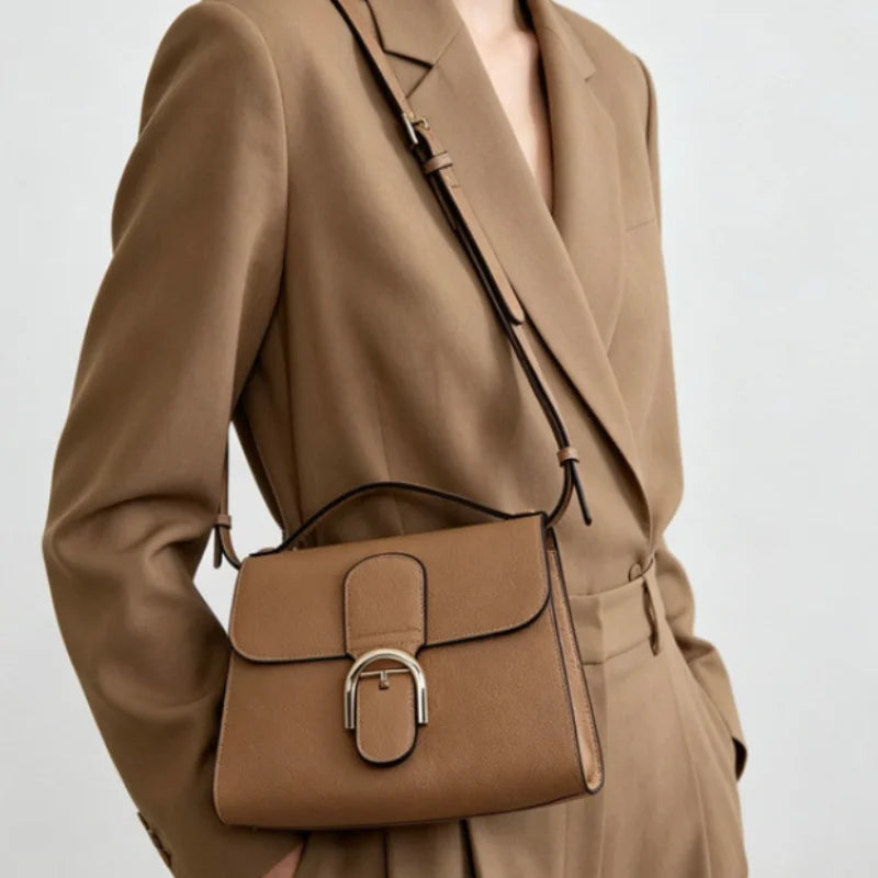 2026 New Clasp closure Saddle Bags Women Luxury Brand Designer Shoulder Bag Autumn Winter Fashion Elegant Commute Handbags