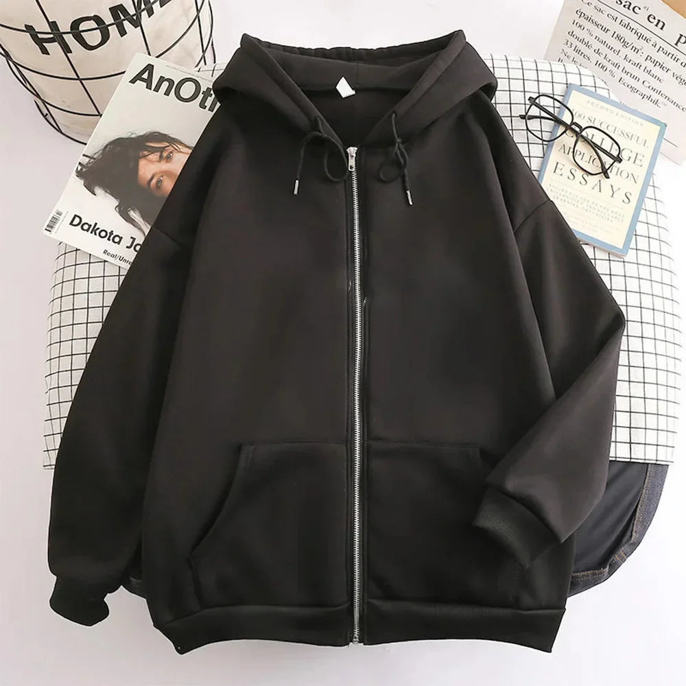 Autumn Trendy Men's Hoodie Solid Color Zip Up Loose Jacket Coats Casual Long Sleeve Hooded Sweatshirt Outdoor  Male Clorhes