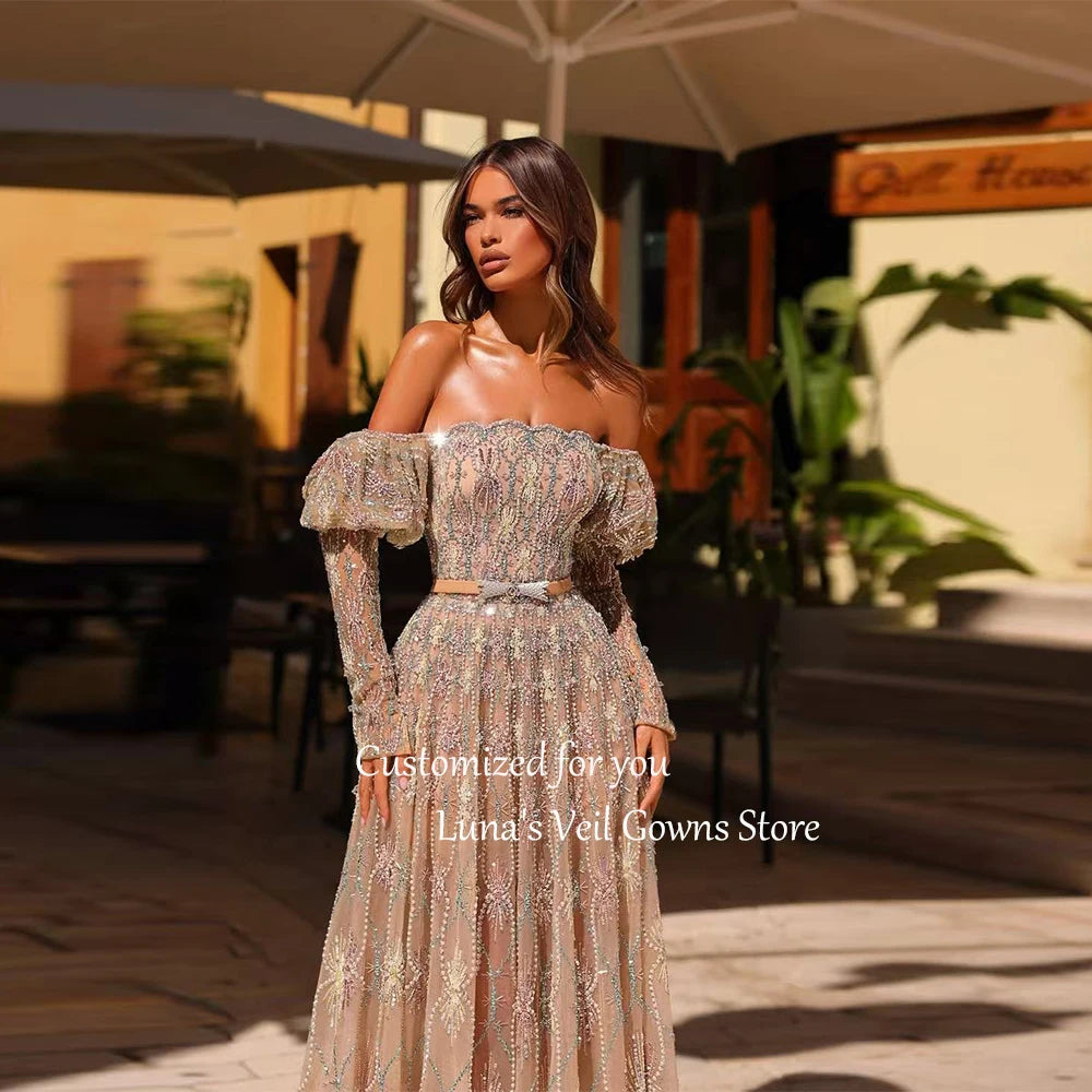 Long formal dress with sweetheart neckline and sequins
