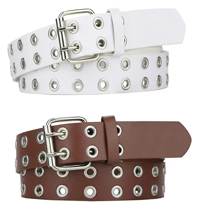 Ceinture punk gothique en cuir pour femme, marque Women Grunge, double boucle à ardillon, pour jeans, style streetwear et Halloween