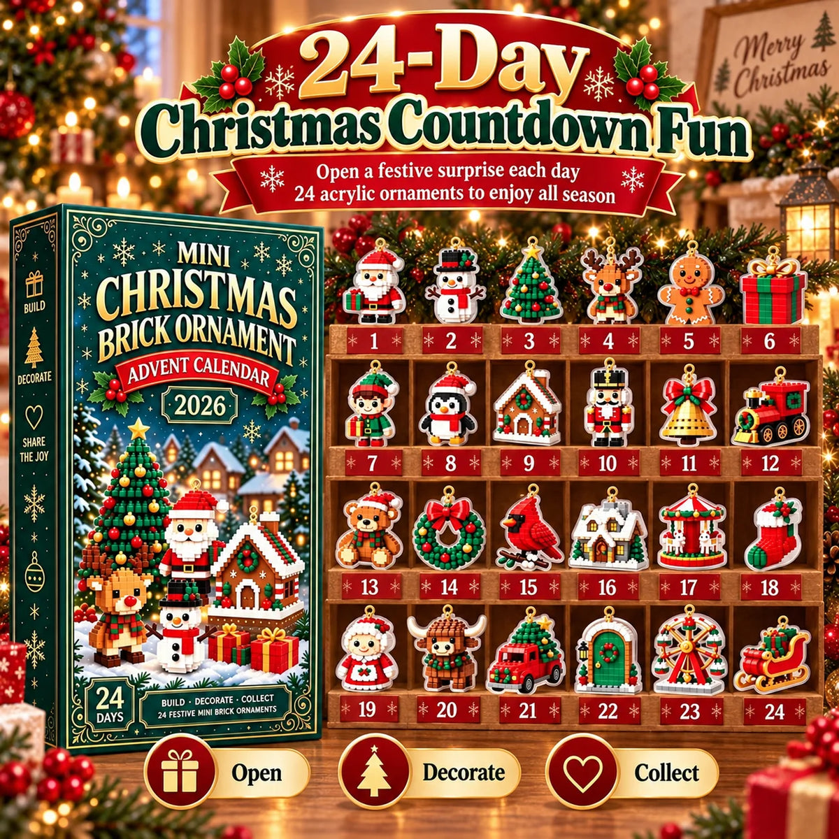 2026 Christmas Advent Calendar 24 Day Countdown Mini Christmas Ornaments Mystery Box Holiday Decor Surprise Gift Collection