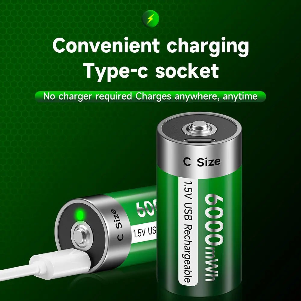 Batterie rechargeable au lithium Palo 1,5 V R14 LR14 avec chargement USB, batterie Li-ion taille C pour chauffe-eau, gazinière, radio, rasoir