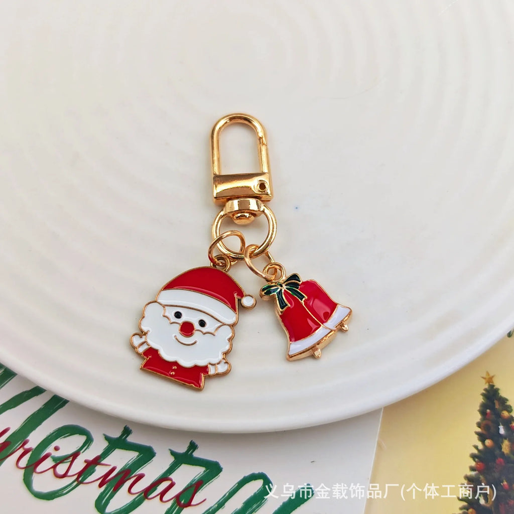 Christmas keychain, Christmas tree, old man, bell, snowflake pendant, metal pendant, small gift, Europe and America.