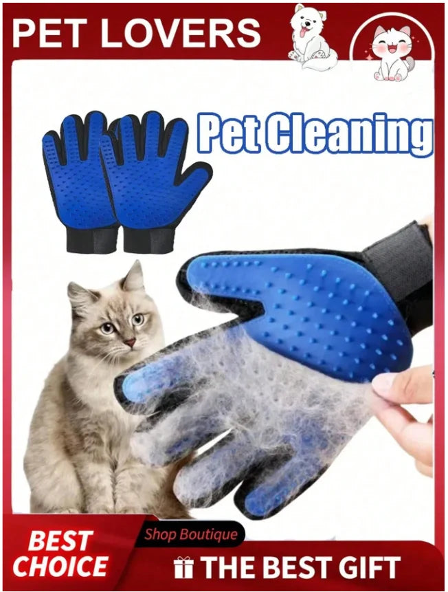 Pet Grooming Kit: Pet Hair Remover Glove + Bath Brush Set, Dog and Cat Massage Shower Brush, Pet Deshedding Glove for Dogs and Cats