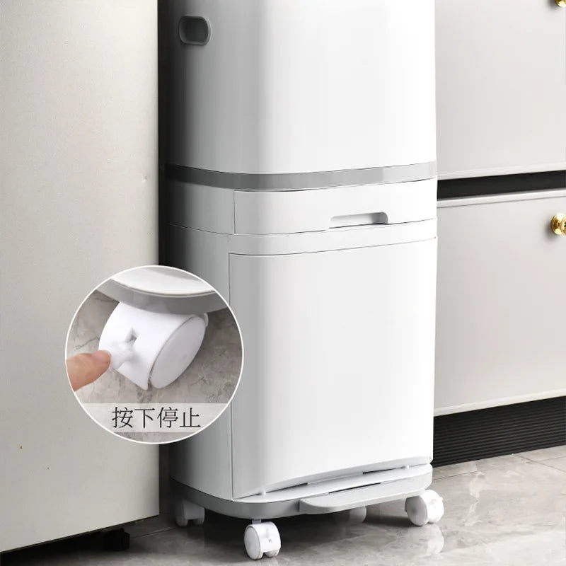 2025 Nuevo cubo de basura doméstico de alta gama para cocina de 18/26/42 L con separación de residuos húmedos y secos, con ruedas universales y cajón para clasificación de desechos