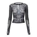 Dunkles Gothic-Punk-Shirt aus den 2000ern für Damen, Totenkopf-Muster, Rundhalsausschnitt, lange Ärmel, schwarzes Y2K-Street-Kleid