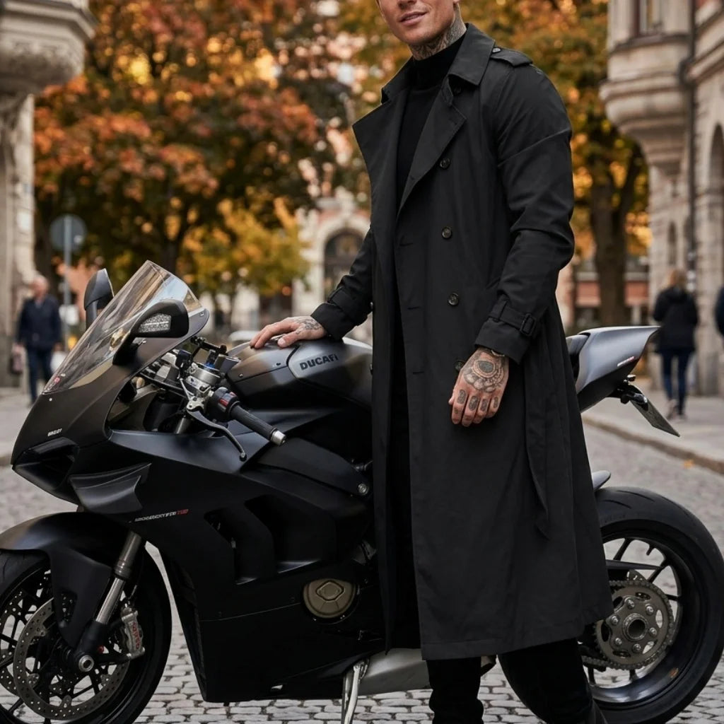 Trench da uomo doppiopetto lungo per mezza stagione