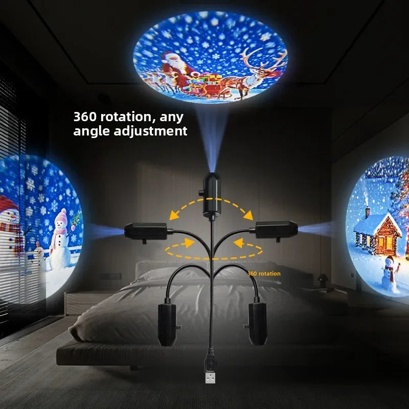 Christmas Projector Decoration, Flexible Glowing Christmas Snowman and Santa Pattern Projection Ornament for Bedroom Parties and Christmas Decorations