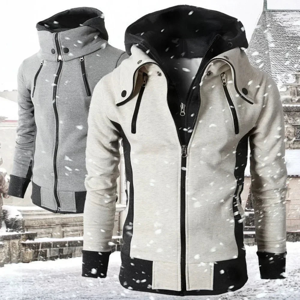 Men's Trendy Hoodies Autumn Winter Thicken Fleece Zip Up Male Warm Coats Outdoor Jackets Heavyweight Hooded Jacket for Men