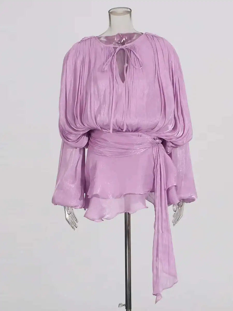 Mini abito da donna a linea A con scollo a V e maniche lunghe