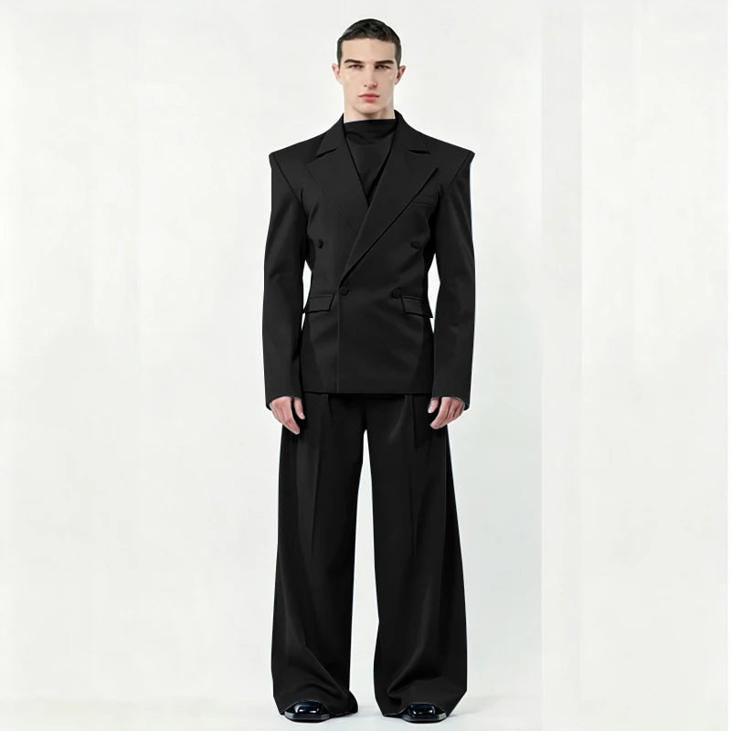 Chic Loose Men's Suits 2 Pieces Jacket Pant Sets Double Breasted Peak Lapel Special Customize Male Clothing Fashion Stylish 2025