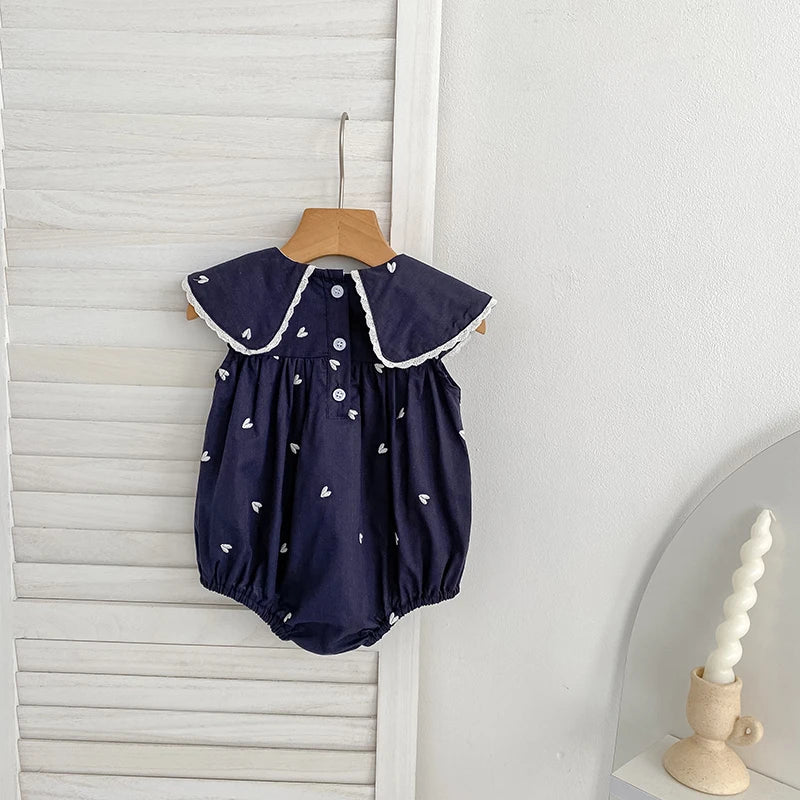 2026 New Summer Newborn Infant Baby Girl Jumpsuit 0-24M Baby Girl Clothing Sleeveless Cotton Heart Print Baby Girl Rompers