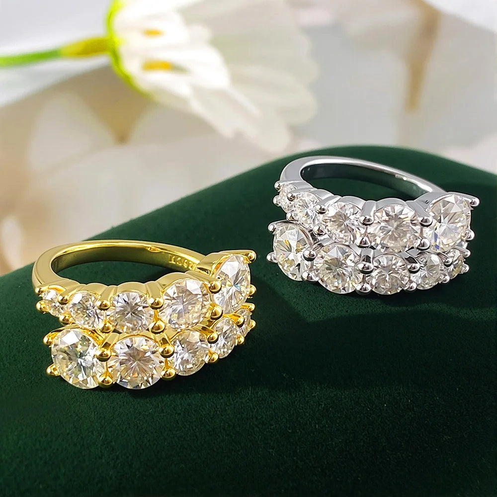 COSYA 3.26cttw Full Moissanite Ring For Women S925 Silver Plated 18K 10 Gem Gradiant Diamond Adjustable Open Band Fine Jewelry