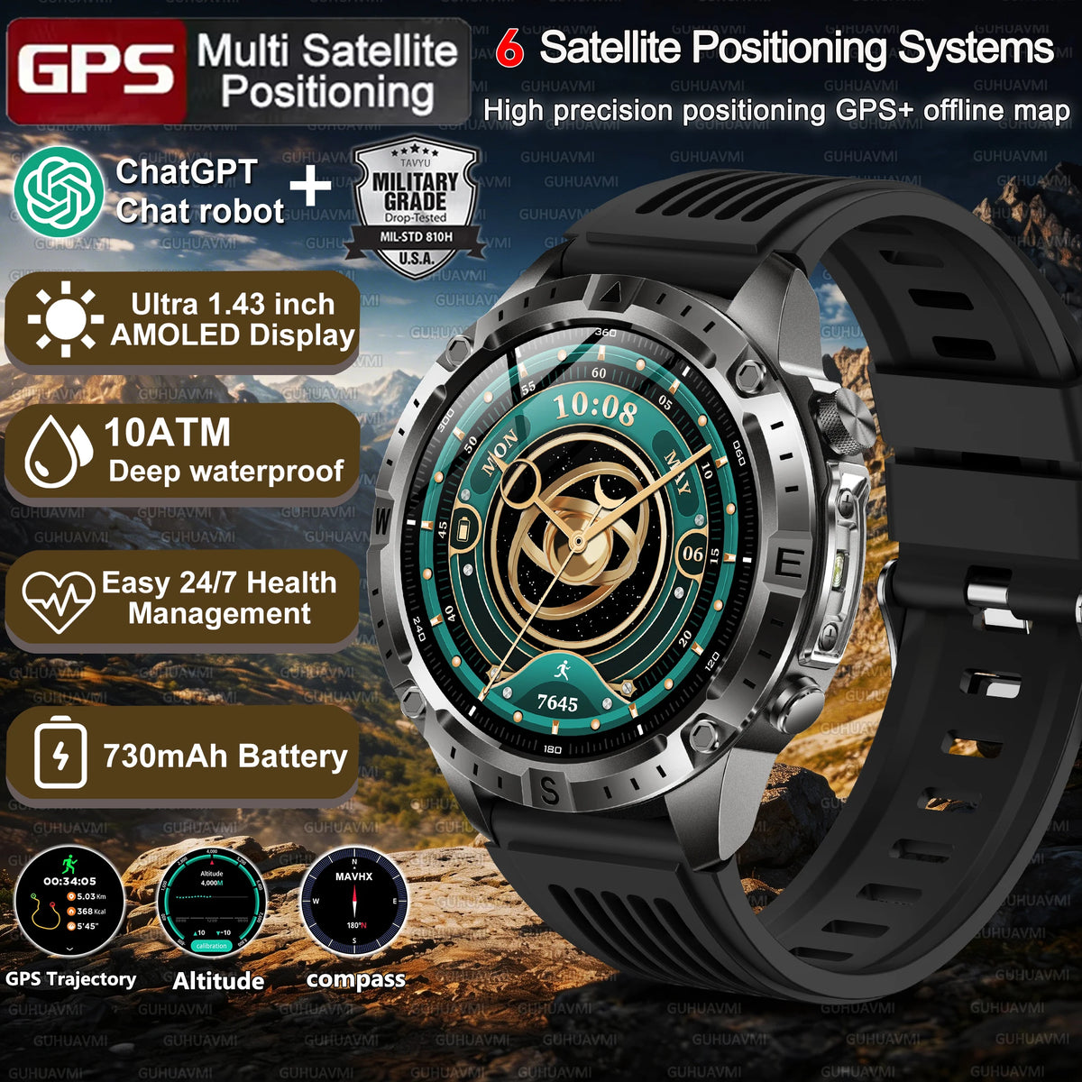 2026New Tank Grade Built in GPS SmartWatch Offline Map 10ATM Swim 2GB Music Compass Bluetooth Call Fitness Sports Smartwatch Men