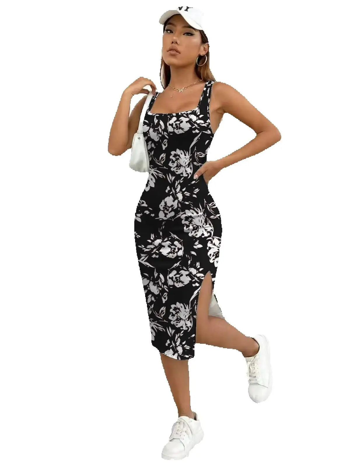 Women's sleeveless dress with square neckline