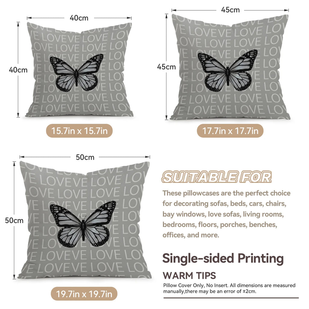 Housse de coussin décorative en polyester avec texte imprimé pour canapé, style maison chaleureuse et simple, 40/45/50 cm