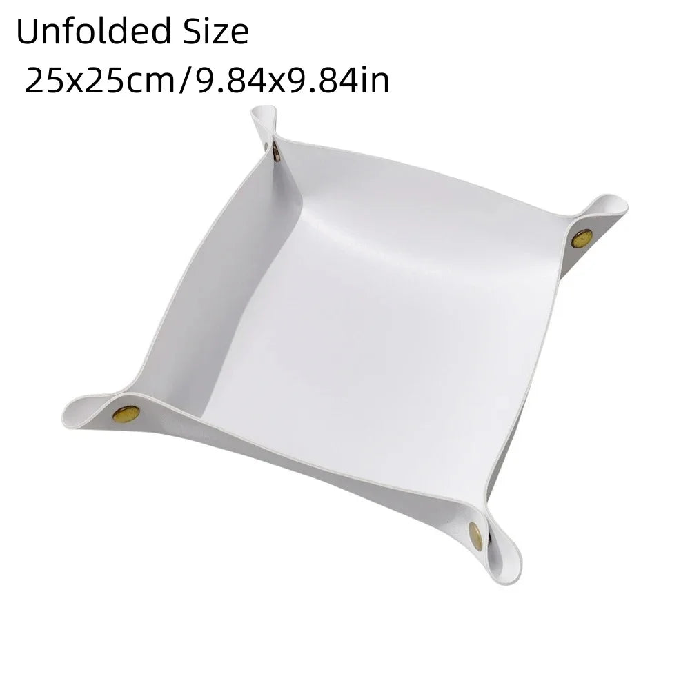 1PC 25X25CM Leather Tray Foldable Table Storage Box Jewelry Key Coin Desk Top Organizer Entryway Nightstand Home  Decoration