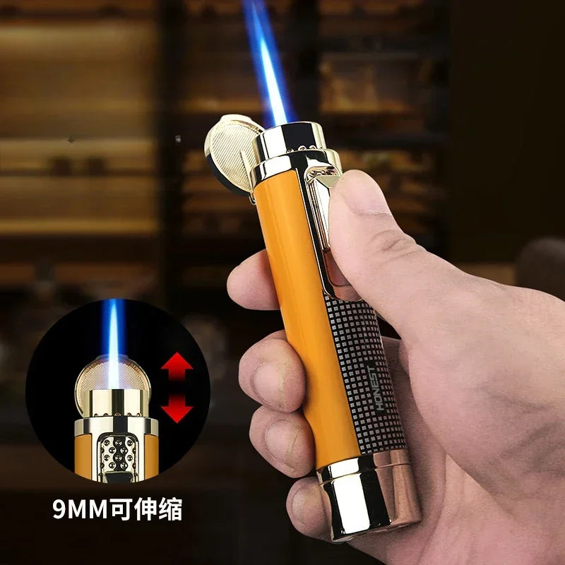 HONEST Windfestes Jet-Flammen-Feuerzeug – Butangefüllter Metallbrenner mit Zigarrenbohrer für den Außenbereich/Moxibustion