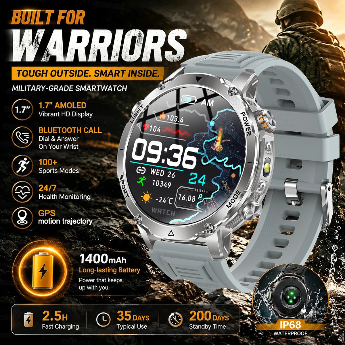 Rugged Outdoor Smartwatch with Bluetooth Calling