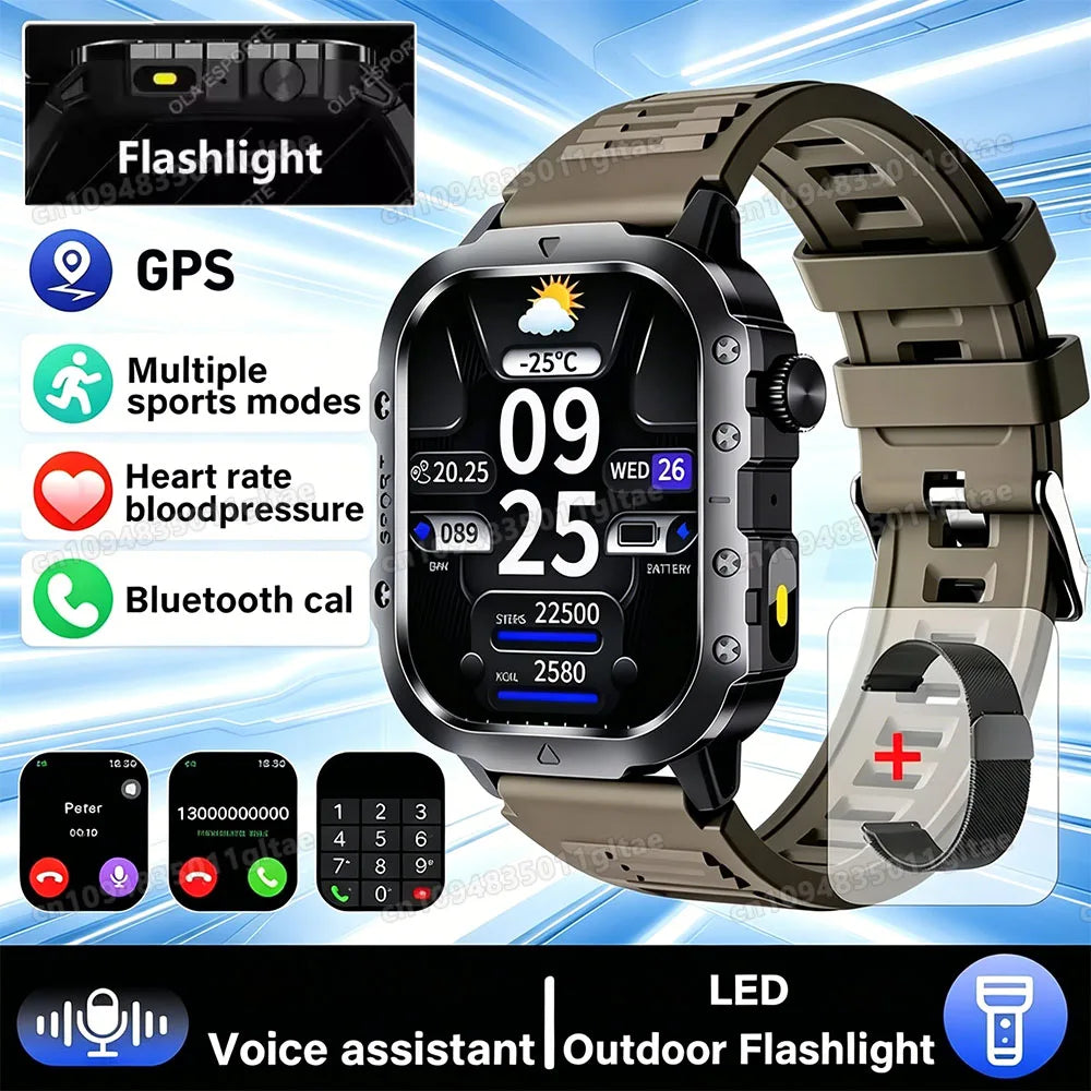 2026 New Military-grade Smart Watch Men GPS Flashlight 3ATM Waterproof Watch Bluetooth Call 100+Sport Outdoor Smartwatch Pk Ht30