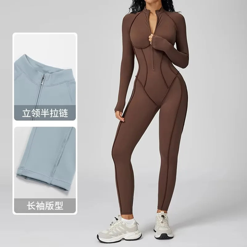 Tuta intera sportiva donna con maniche lunghe e zip