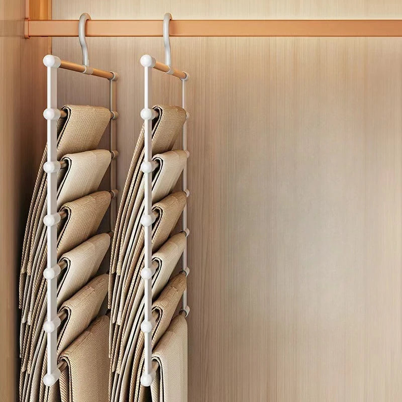 Cintre pliable pour pantalons à plusieurs niveaux avec pinces antidérapantes, organisateur de placard gain de place pour le rangement de pantalons, système suspendu pliable
