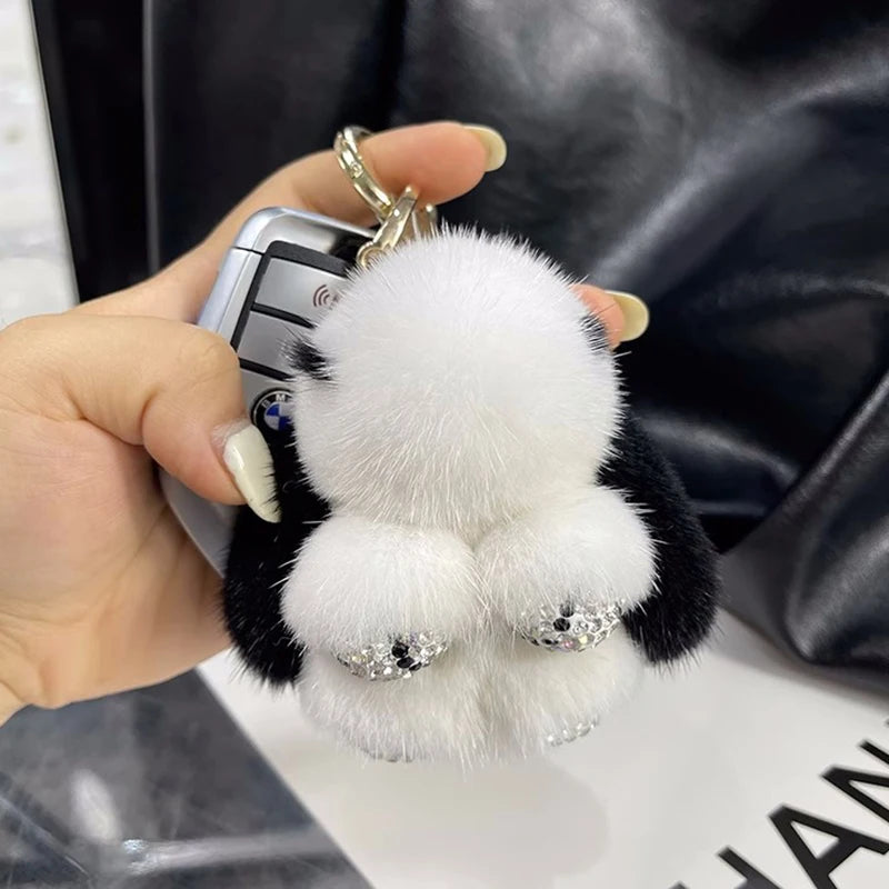 Luxury Big Mink Fur Bunny Fur Pendant Bag Jewelry Key Chain Plush Pendant Trumpet Cute Cute Rabbit Children Animal Cartoon Doll