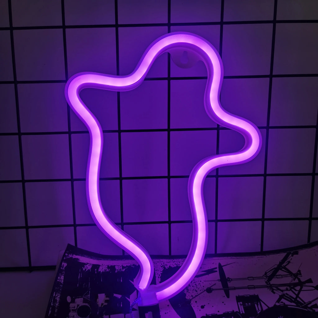 Décoration murale néon LED chauve-souris d'Halloween pour cadeau de fête - Ambiance terrifiante - Alimentation USB ou par piles