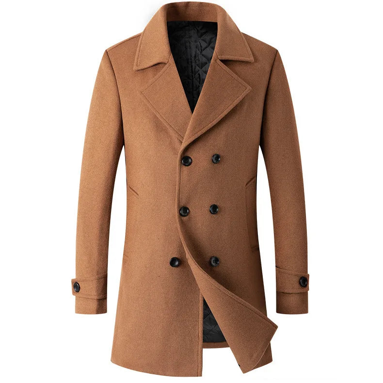 Autumn Winter New Fashion Men's Solid Color Turn-down Collar Long Sleeve Double-breasted Wool Coats Male Clothes Thicken Jackets