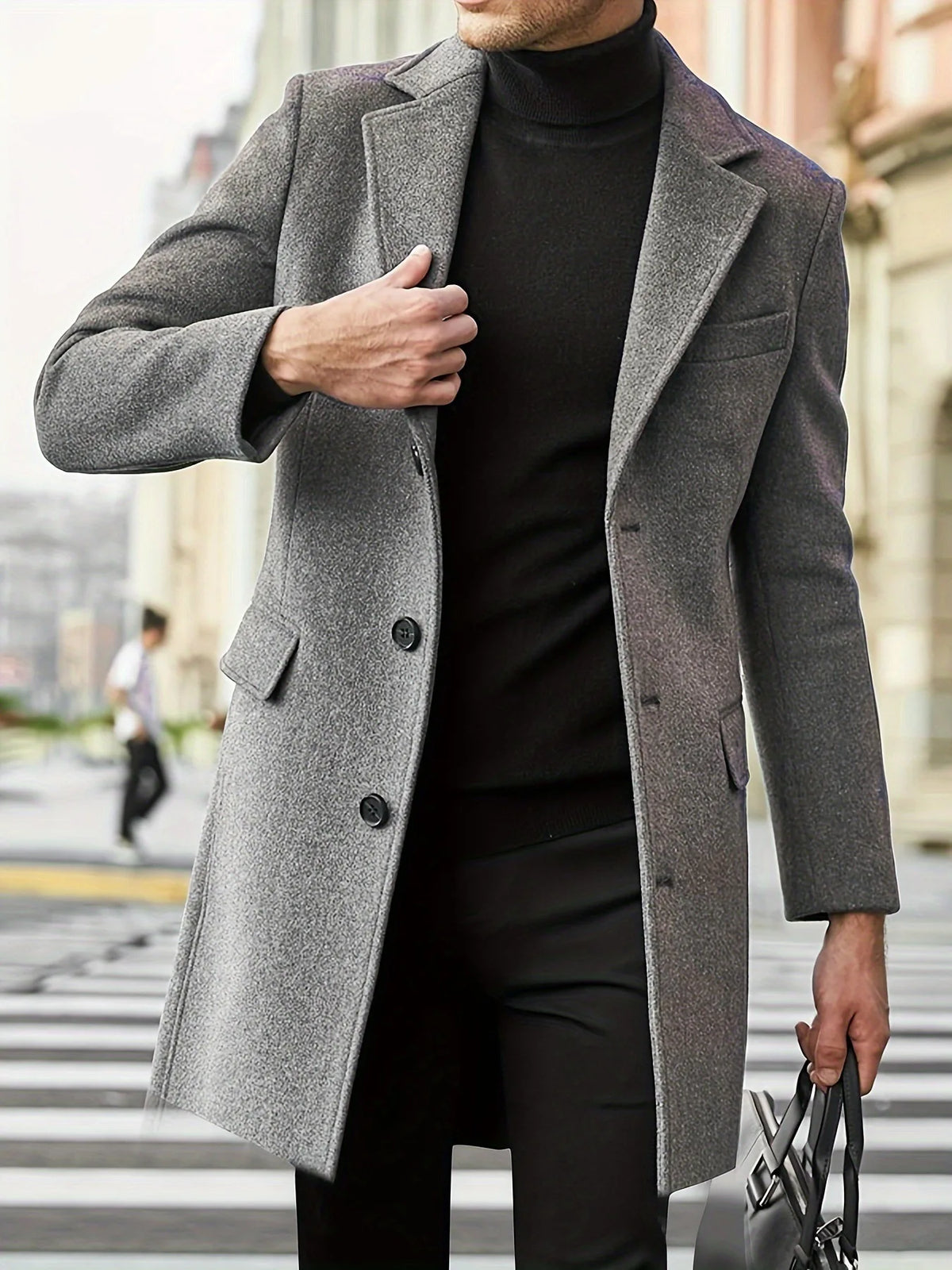 Autumn Winter Men's Business Casual Coats Turn Down Collar Long Woolen Outwear Male England Style Single Breasted Trench Coat