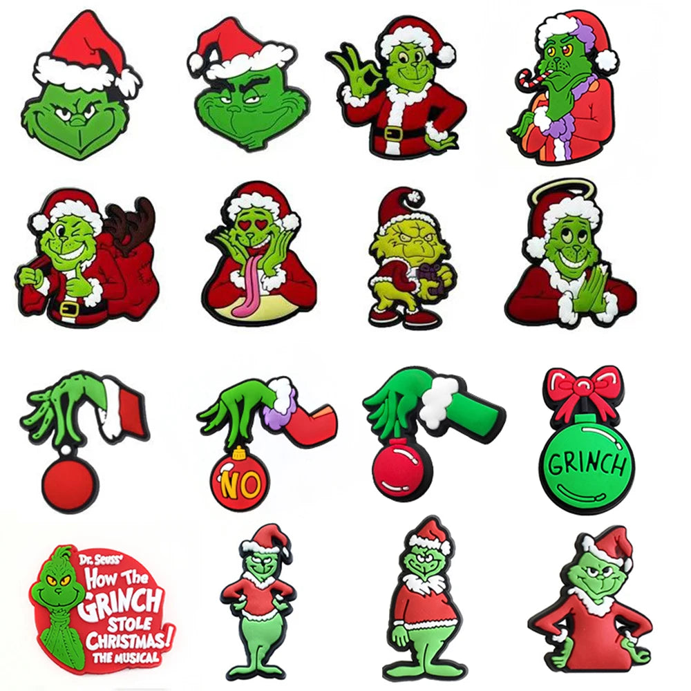9-22 piezas de adornos navideños verdes de dibujos animados para zuecos, sandalias, zapatos de jardín, accesorios, hebillas, regalos para fiestas infantiles