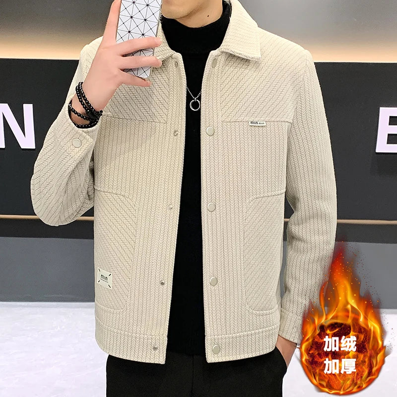 Winter Men's Woolen Jackets High-quality Casual Wool Blends Coat Plus Plush Thick Warm Business Social Overcoat Men Clothing