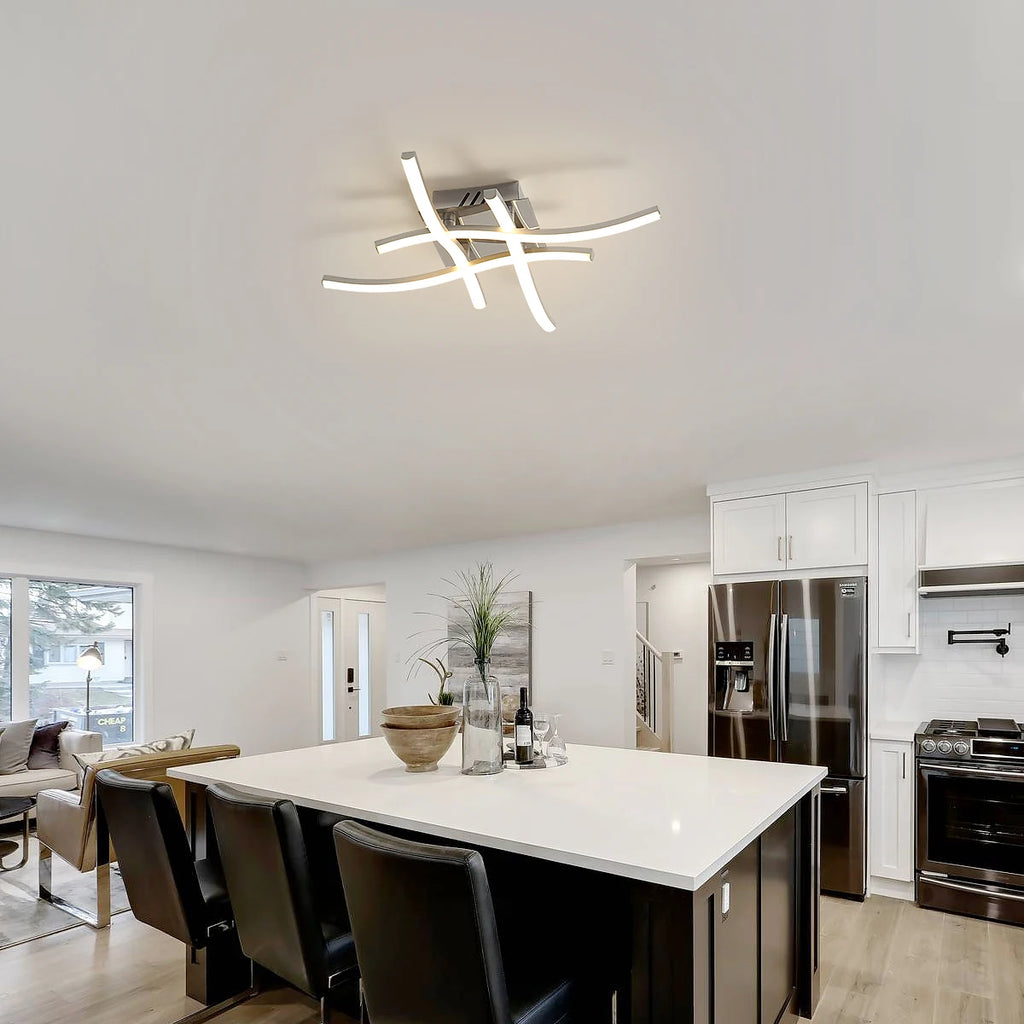 Plafonnier LED moderne, 4 luminaires intégrés au design élégant et incurvé, éclairage de plafond blanc froid 6500 K pour salon