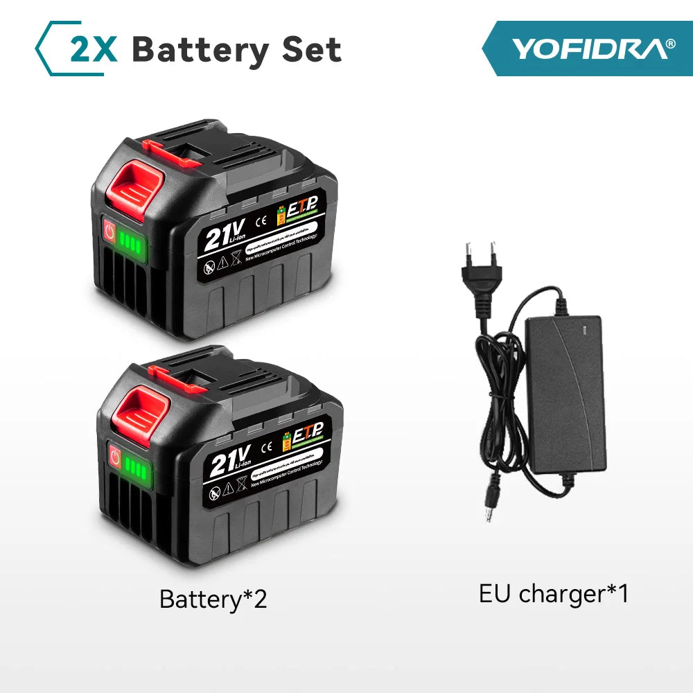 YOFIDRA 20V wiederaufladbarer Lithium-Akku EU-Stecker 15000mAh. 928VF 22500mAh. Akku-Kapazitätsanzeige. für Kettensäge Elektrobohrer