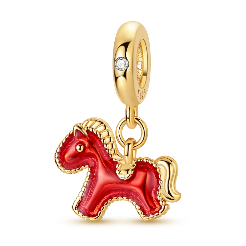 925 Sterling Silver Bright Red Charms Bead CZ Zircon Cute Doll Pendants Fit Original Bracelet DIY Jewelry Women Gift