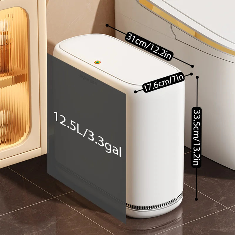 Joybos 3,3-Gallonen-Schlanke Mülltonne für das Badezimmer, mit automatischer Beutelversorgung und Ein-Druck-Deckel, 12,5-l-großer Abfalleimer für schmale Zwischenräume, moderner berührungsloser Mülleimer für Schlafzimmer und Büro