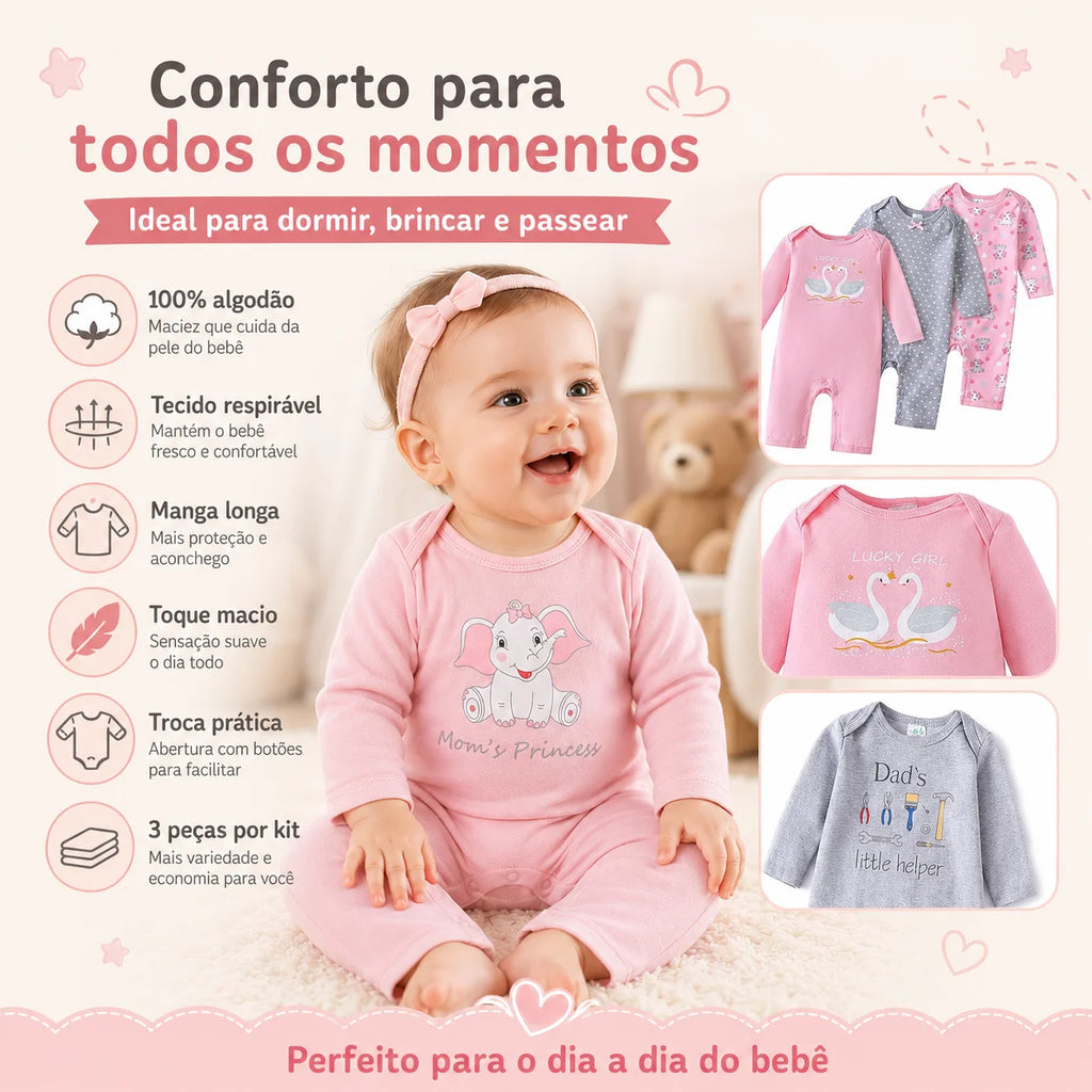 Set da 3 tutine neonato a maniche lunghe